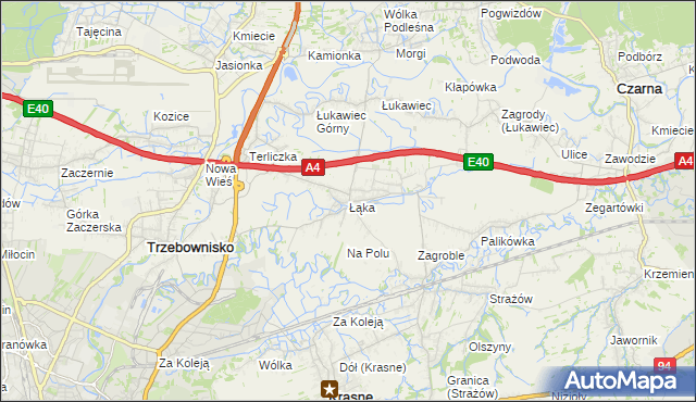 mapa Łąka gmina Trzebownisko, Łąka gmina Trzebownisko na mapie Targeo