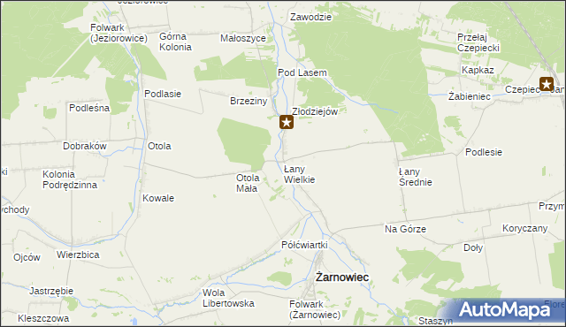 mapa Łany Wielkie gmina Żarnowiec, Łany Wielkie gmina Żarnowiec na mapie Targeo