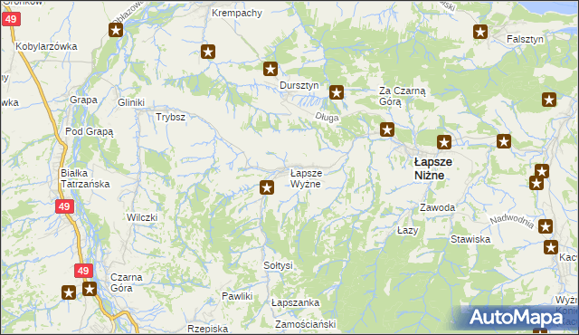 mapa Łapsze Wyżne, Łapsze Wyżne na mapie Targeo