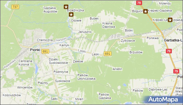 mapa Laski gmina Pionki, Laski gmina Pionki na mapie Targeo