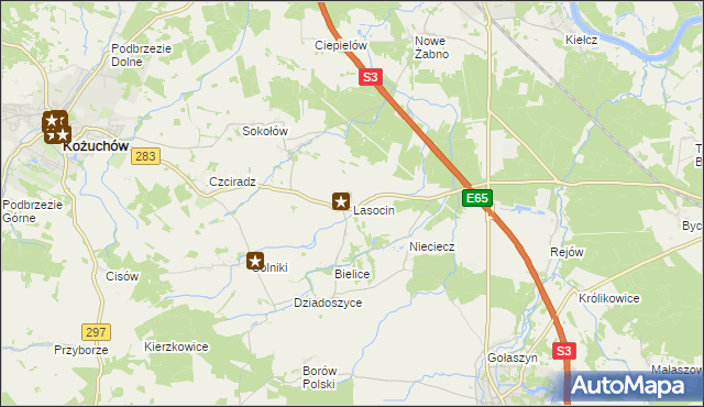 mapa Lasocin gmina Kożuchów, Lasocin gmina Kożuchów na mapie Targeo