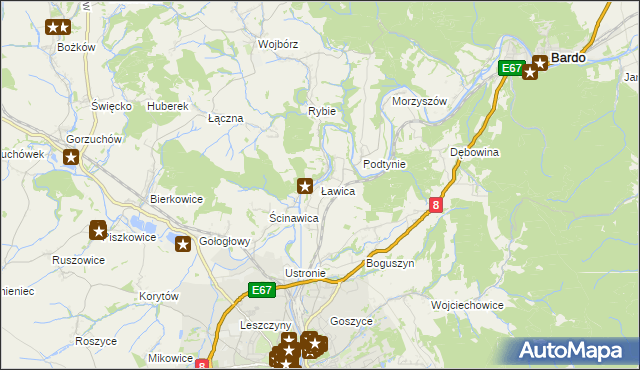 mapa Ławica gmina Kłodzko, Ławica gmina Kłodzko na mapie Targeo