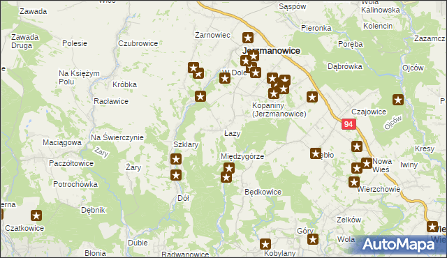 mapa Łazy gmina Jerzmanowice-Przeginia, Łazy gmina Jerzmanowice-Przeginia na mapie Targeo