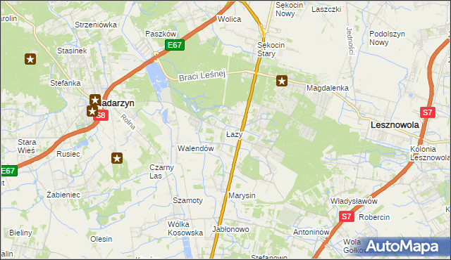 mapa Łazy gmina Lesznowola, Łazy gmina Lesznowola na mapie Targeo