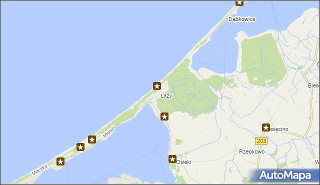 mapa Łazy gmina Mielno, Łazy gmina Mielno na mapie Targeo