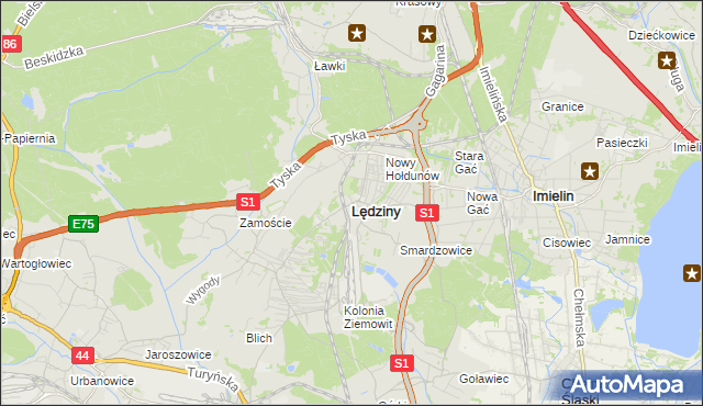 mapa Lędziny powiat bieruńsko-lędziński, Lędziny powiat bieruńsko-lędziński na mapie Targeo