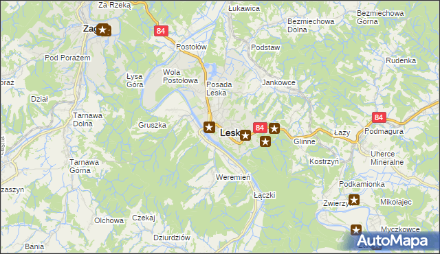 mapa Lesko, Lesko na mapie Targeo