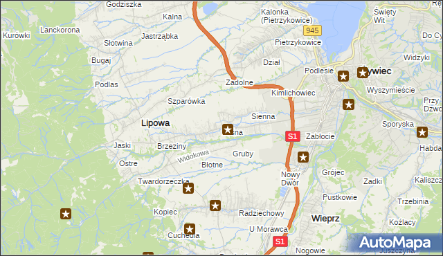 mapa Leśna gmina Lipowa, Leśna gmina Lipowa na mapie Targeo