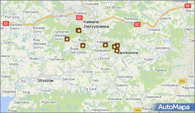 mapa Leśnica gmina Stryszów, Leśnica gmina Stryszów na mapie Targeo