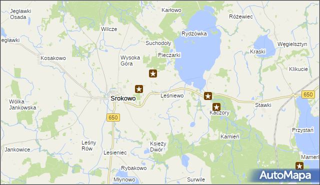 mapa Leśniewo gmina Srokowo, Leśniewo gmina Srokowo na mapie Targeo