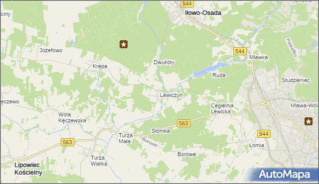 mapa Lewiczyn gmina Lipowiec Kościelny, Lewiczyn gmina Lipowiec Kościelny na mapie Targeo