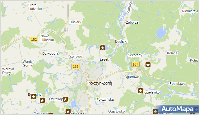 mapa Łężek gmina Połczyn-Zdrój, Łężek gmina Połczyn-Zdrój na mapie Targeo