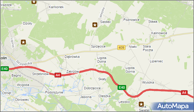 mapa Ligota Dolna gmina Strzelce Opolskie, Ligota Dolna gmina Strzelce Opolskie na mapie Targeo