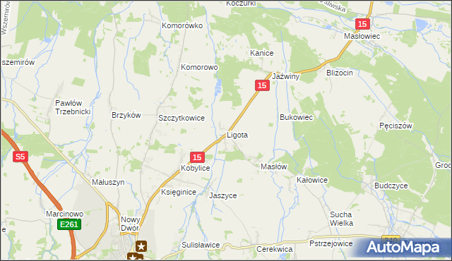 mapa Ligota gmina Trzebnica, Ligota gmina Trzebnica na mapie Targeo