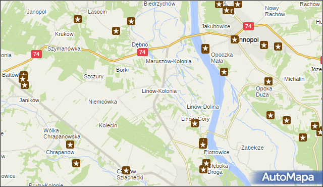 mapa Linów gmina Zawichost, Linów gmina Zawichost na mapie Targeo