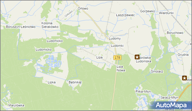 mapa Lipa gmina Ryczywół, Lipa gmina Ryczywół na mapie Targeo