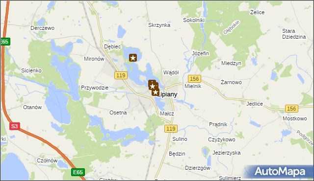 mapa Lipiany powiat pyrzycki, Lipiany powiat pyrzycki na mapie Targeo