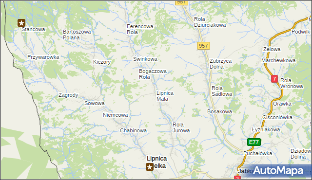 mapa Lipnica Mała, Lipnica Mała na mapie Targeo