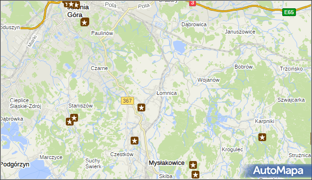 mapa Łomnica gmina Mysłakowice, Łomnica gmina Mysłakowice na mapie Targeo