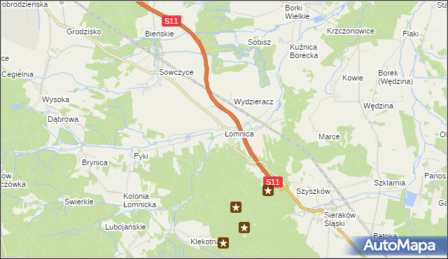 mapa Łomnica gmina Olesno, Łomnica gmina Olesno na mapie Targeo