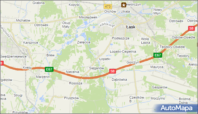 mapa Łopatki gmina Łask, Łopatki gmina Łask na mapie Targeo