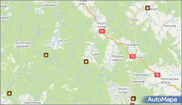 mapa Łosie gmina Łabowa, Łosie gmina Łabowa na mapie Targeo