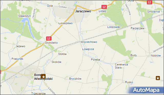 mapa Łowęcice gmina Jaraczewo, Łowęcice gmina Jaraczewo na mapie Targeo