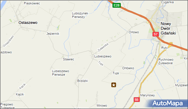 mapa Lubieszewo gmina Nowy Dwór Gdański, Lubieszewo gmina Nowy Dwór Gdański na mapie Targeo