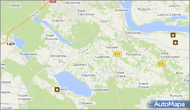 mapa Ludwików gmina Gąbin, Ludwików gmina Gąbin na mapie Targeo