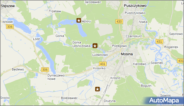 mapa Ludwikowo gmina Mosina, Ludwikowo gmina Mosina na mapie Targeo