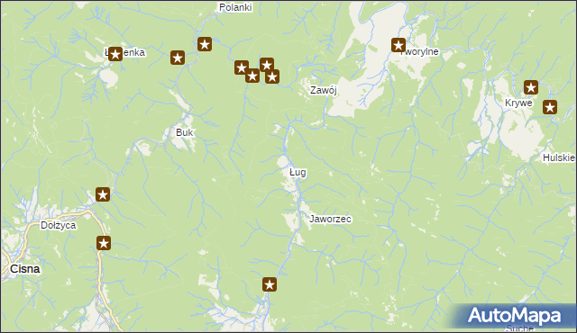 mapa Ług gmina Cisna, Ług gmina Cisna na mapie Targeo