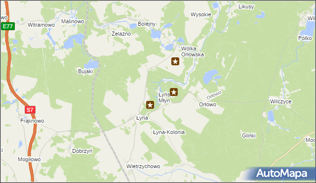 mapa Łyński Młyn, Łyński Młyn na mapie Targeo