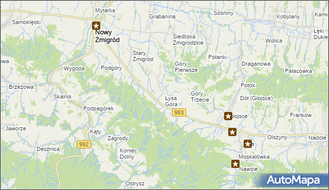 mapa Łysa Góra gmina Nowy Żmigród, Łysa Góra gmina Nowy Żmigród na mapie Targeo