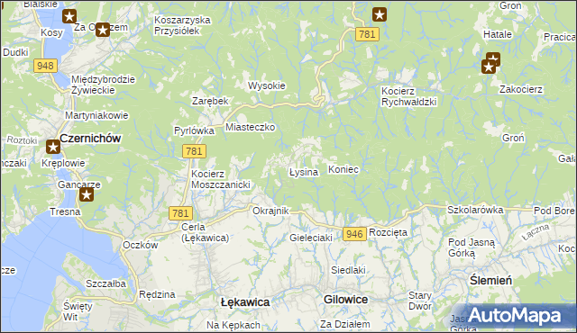 mapa Łysina, Łysina na mapie Targeo