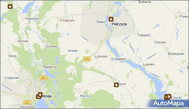 mapa Łyskowo gmina Pełczyce, Łyskowo gmina Pełczyce na mapie Targeo