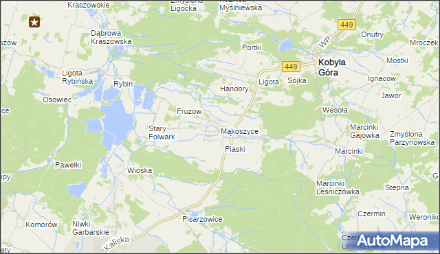 mapa Mąkoszyce gmina Kobyla Góra, Mąkoszyce gmina Kobyla Góra na mapie Targeo