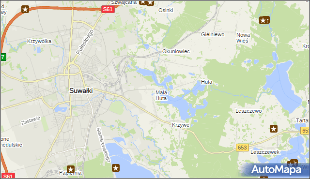 mapa Mała Huta gmina Suwałki, Mała Huta gmina Suwałki na mapie Targeo