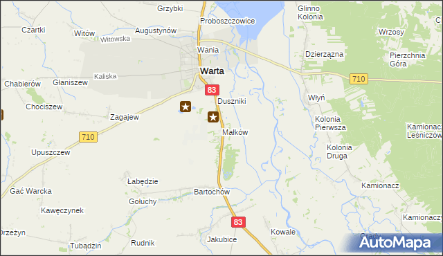 mapa Małków gmina Warta, Małków gmina Warta na mapie Targeo