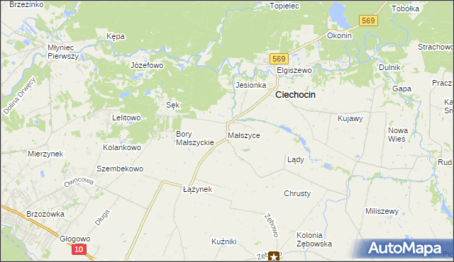 mapa Małszyce gmina Ciechocin, Małszyce gmina Ciechocin na mapie Targeo
