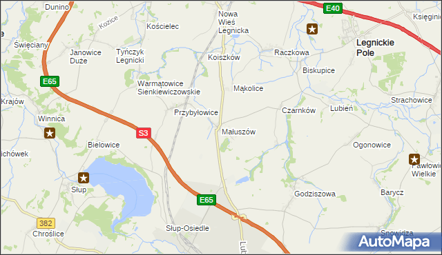 mapa Małuszów gmina Męcinka, Małuszów gmina Męcinka na mapie Targeo