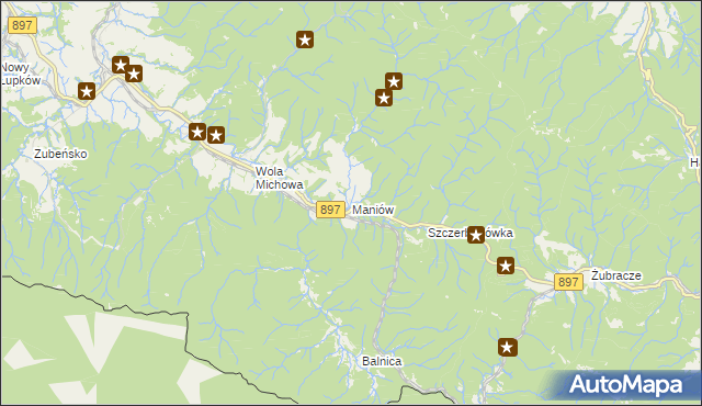 mapa Maniów gmina Komańcza, Maniów gmina Komańcza na mapie Targeo