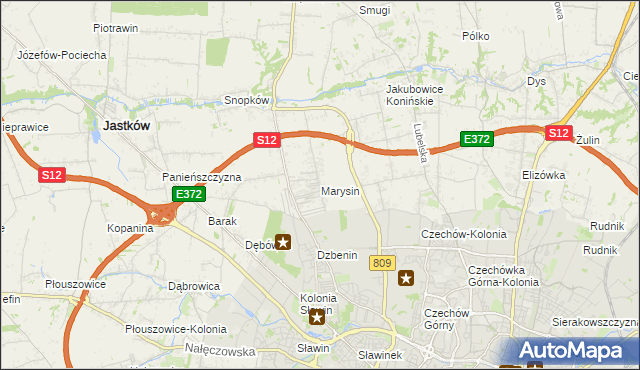 mapa Marysin gmina Jastków, Marysin gmina Jastków na mapie Targeo