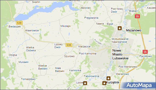mapa Marzęcice gmina Kurzętnik, Marzęcice gmina Kurzętnik na mapie Targeo