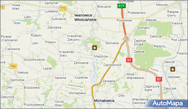 mapa Maszków gmina Iwanowice, Maszków gmina Iwanowice na mapie Targeo