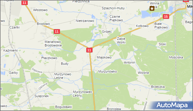 mapa Miąskowo gmina Krzykosy, Miąskowo gmina Krzykosy na mapie Targeo