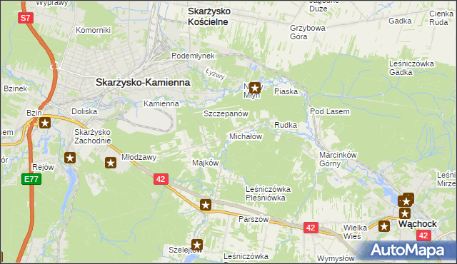 mapa Michałów gmina Skarżysko Kościelne, Michałów gmina Skarżysko Kościelne na mapie Targeo