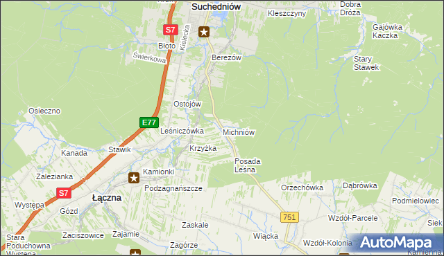 mapa Michniów, Michniów na mapie Targeo