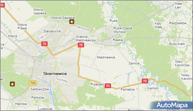 mapa Miedniewice gmina Skierniewice, Miedniewice gmina Skierniewice na mapie Targeo