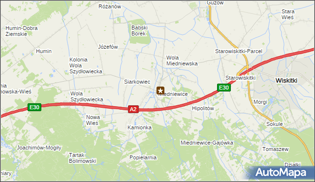 mapa Miedniewice gmina Wiskitki, Miedniewice gmina Wiskitki na mapie Targeo