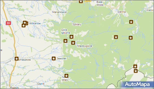 mapa Międzygórze gmina Bystrzyca Kłodzka, Międzygórze gmina Bystrzyca Kłodzka na mapie Targeo